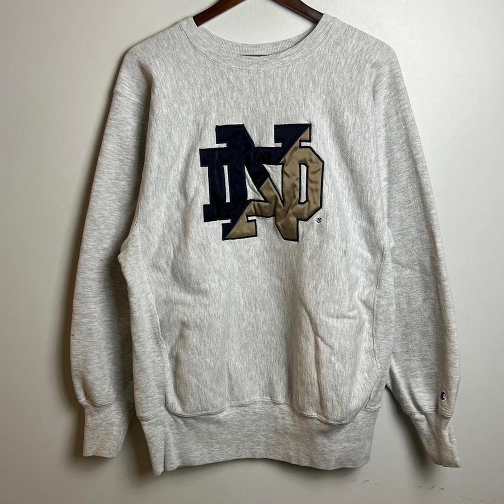 Vintage Notre Dame University Champion Reverse Weave Grey Crewneck XL